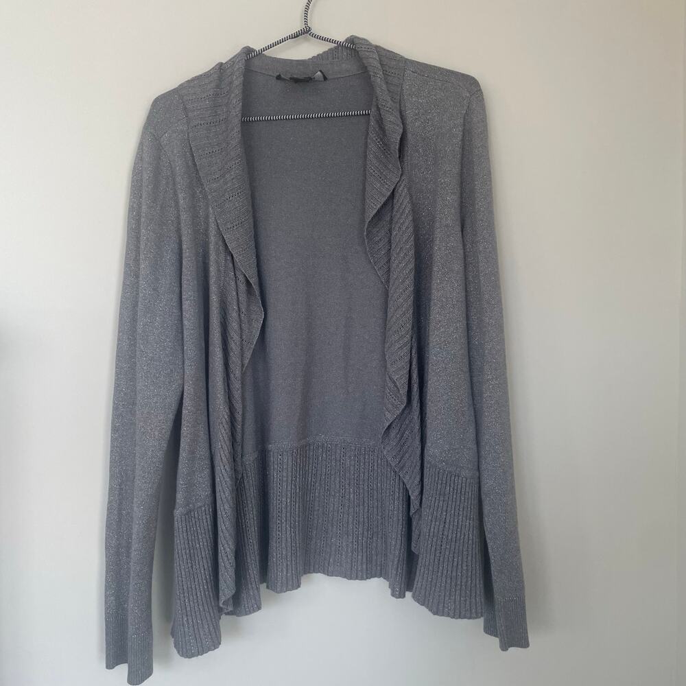 White House Black Market Sz L open front metallic cardigan - Picture 1 of 13